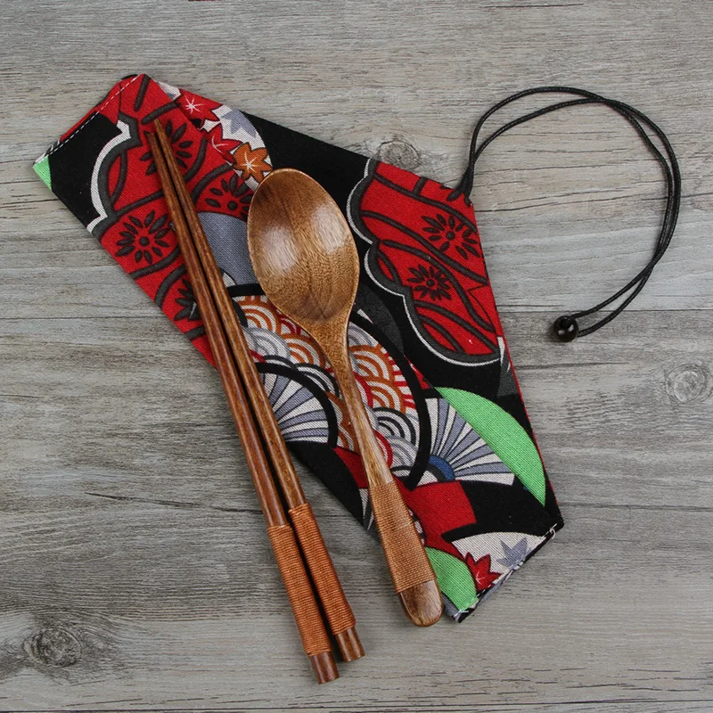 Портативный дорожный деревянный набор посуды тканевый Набор сумок Bento корейский