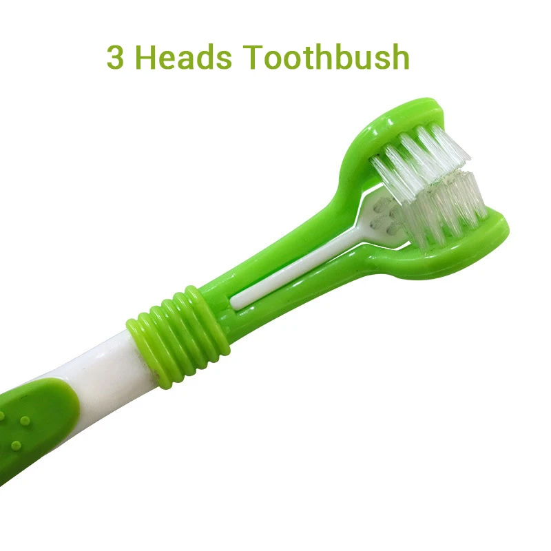 Набор для зубов собаки: зубная паста и зубная щетка Hot Puppy Teeth Brush Three Head Tartar Oral Care Tool Finger Back Up on.