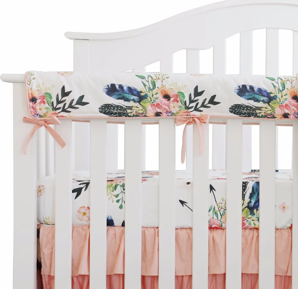 

Baby Crib Rail Cover Long Crib Rail Guard Baby Teething Cover Protector Wrap Nursery Bed Rails Cover (Feather Floral)