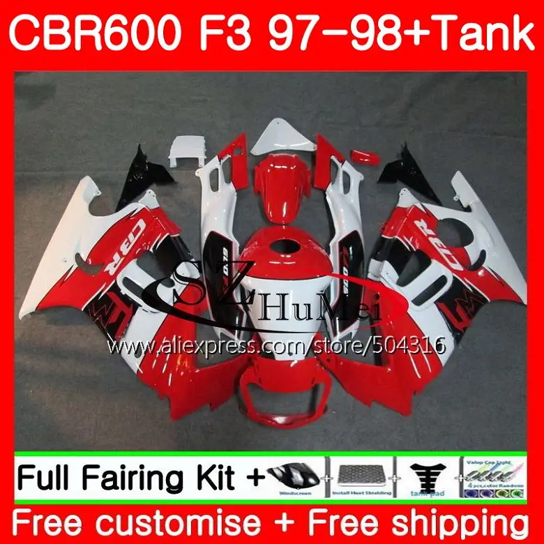 

Body For HONDA red white CBR600F3 CBR600RR F3 CBR 600F3 FS 47SH16 CBR600 F3 97 98 CBR600FS CBR 600 F3 1997 1998 Fairings kit