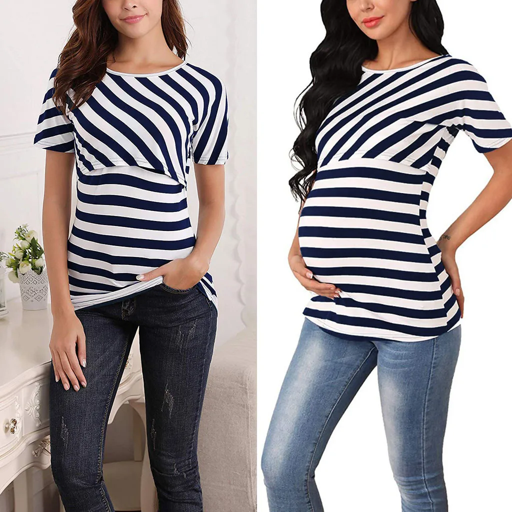 MUQGEW Women Pregnant Maternity Nursing Stripe nursing clothes breastfeeding Top T-Shirt Blouse ropa maternal verano #y3 | Мать и ребенок