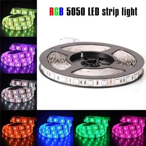 Светодиодная лента 5050 RGB, 12 В, гибкое освещение для украшения дома, 5050 без водонепроницаемой светодиодной ленты RGB/белый/теплый белый/синий/зеленый/красный