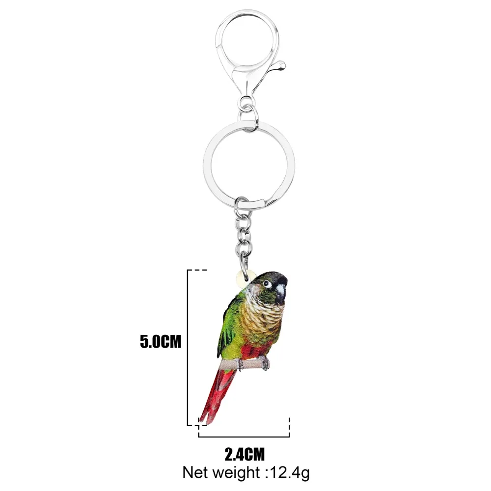 Bonsny акриловый зеленый cheek Conure Bird брелок для ключей кольца модные ювелирные