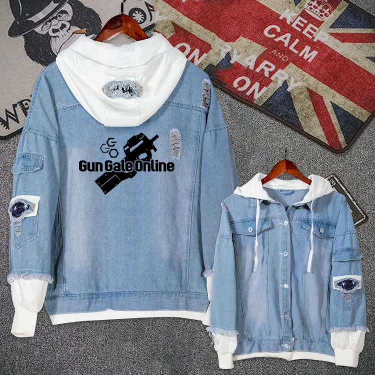 Anime Sword Art Online Alternative Gun Gale Jeans Coat Men Autumn Winter Jacket Hooded Sweatshirt Fashion Denim Outwear | Тематическая
