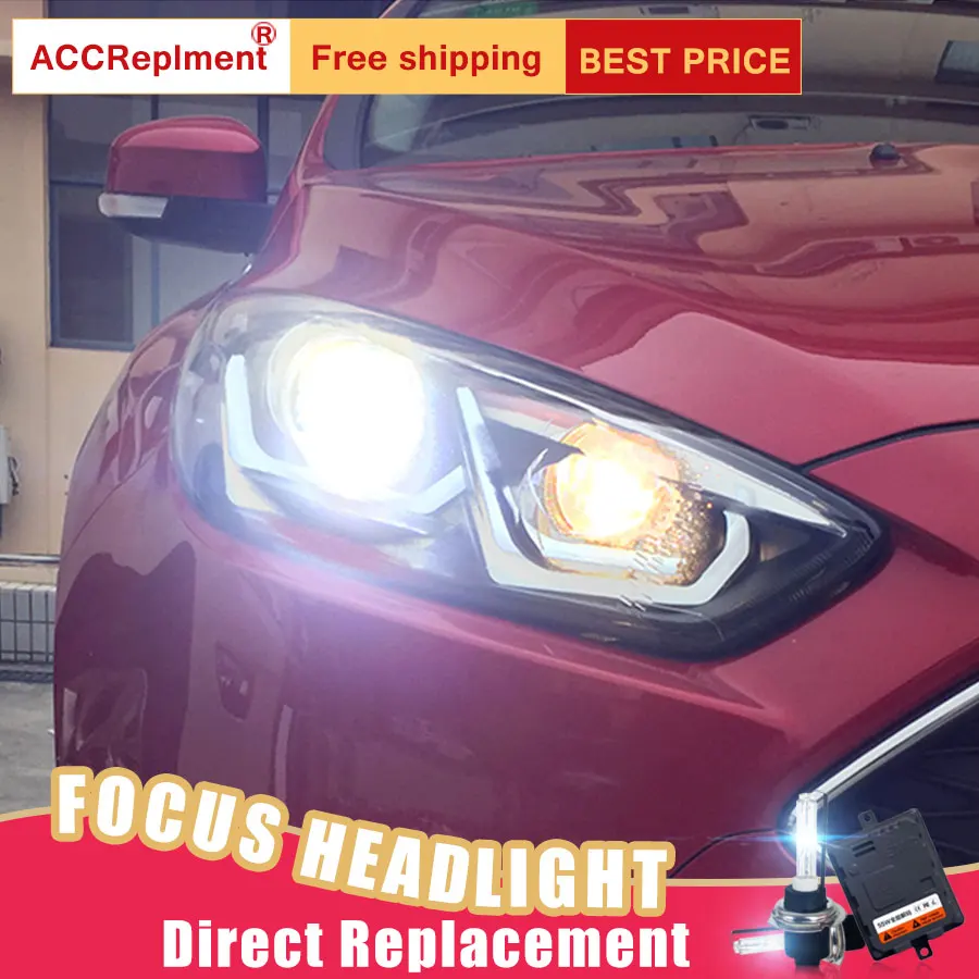 Светодиодный комплект фар для Ford Focus 2015-2018 2 шт. фары автомобиля ангельские глазки