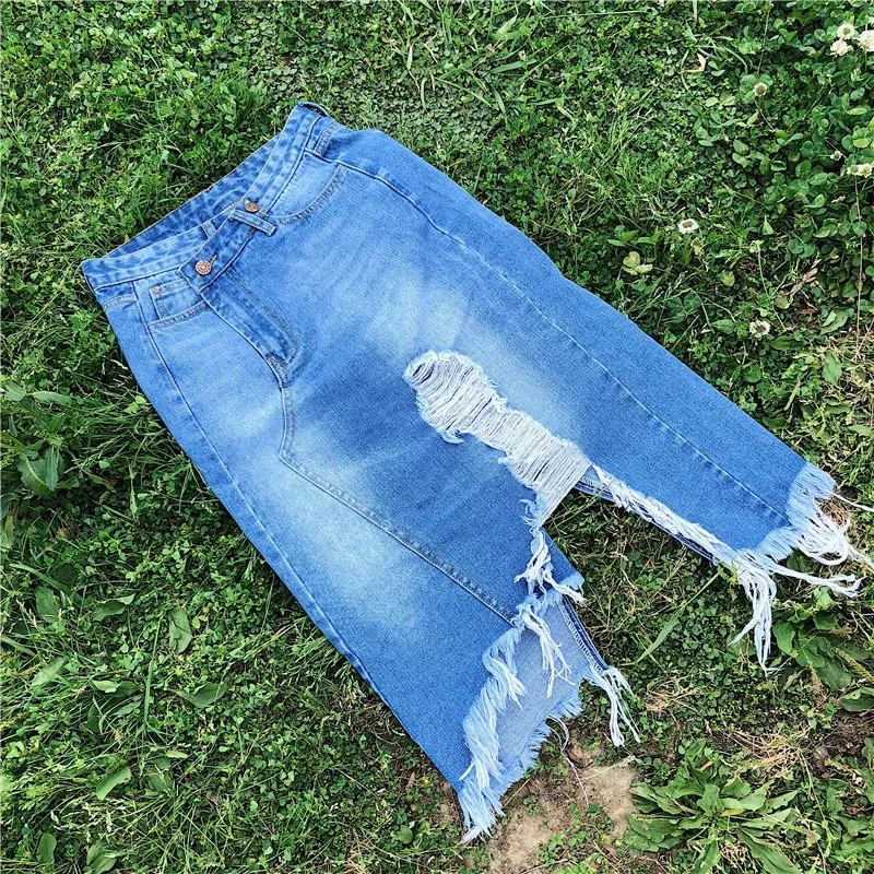 Женская джинсовая юбка с высокой талией асимметричная весна-лето 2019 | одежда