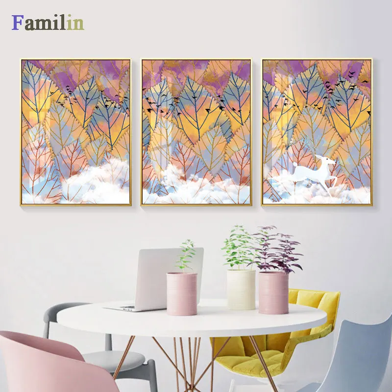 Abstract Green Forest Gold Lucky Tree Canvas Art Plant Poster HD Painting On The Wall For Living Room Fashion Cuadros Decoracion | Дом и сад