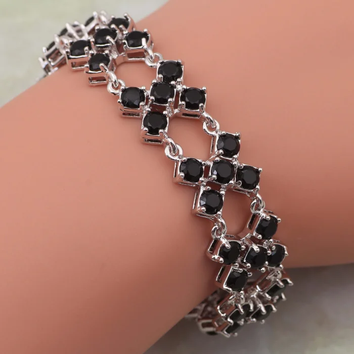 

2021 New Fine Gallant Silver Color Bracelets & Bangles Black Cubic Zirconia Stone Fashion Jewelry 18cm 7.08 Inch B158