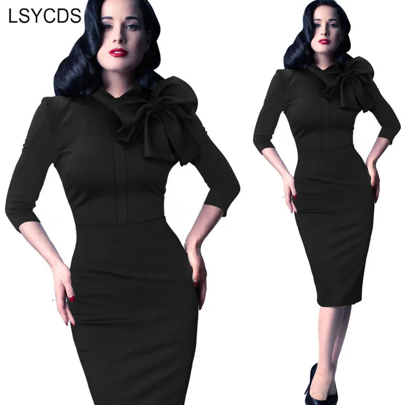 Женское винтажное платье с бантом LSYCDS Черное и красное элегантное сексуальные