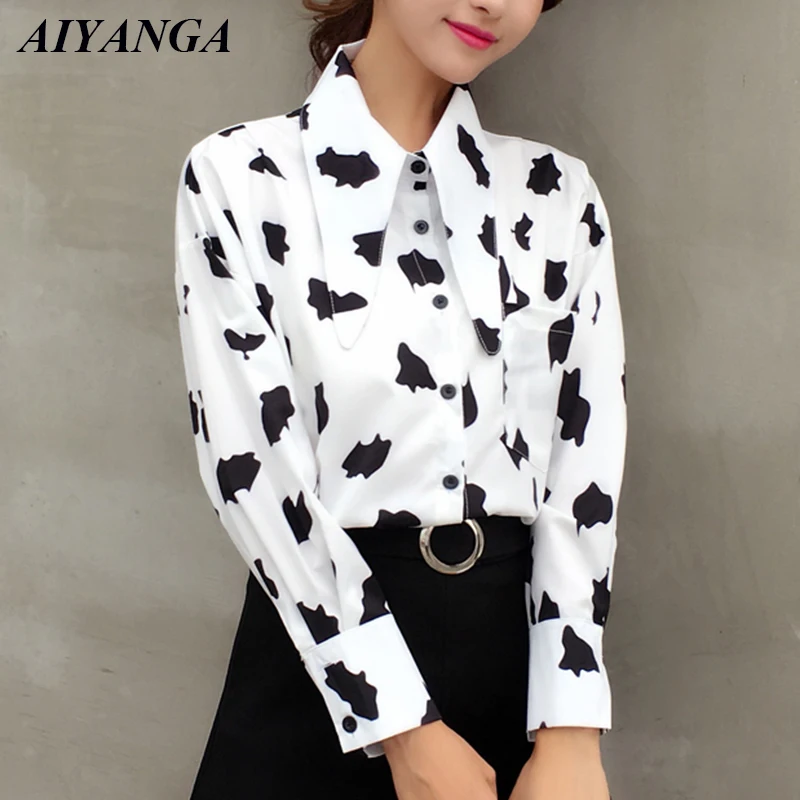 2019 Spring Chiffon Blouses For Women long Sleeve Shirts Print Fashion Turn-Down Collar Office Lady Casual Blouse S M L XL