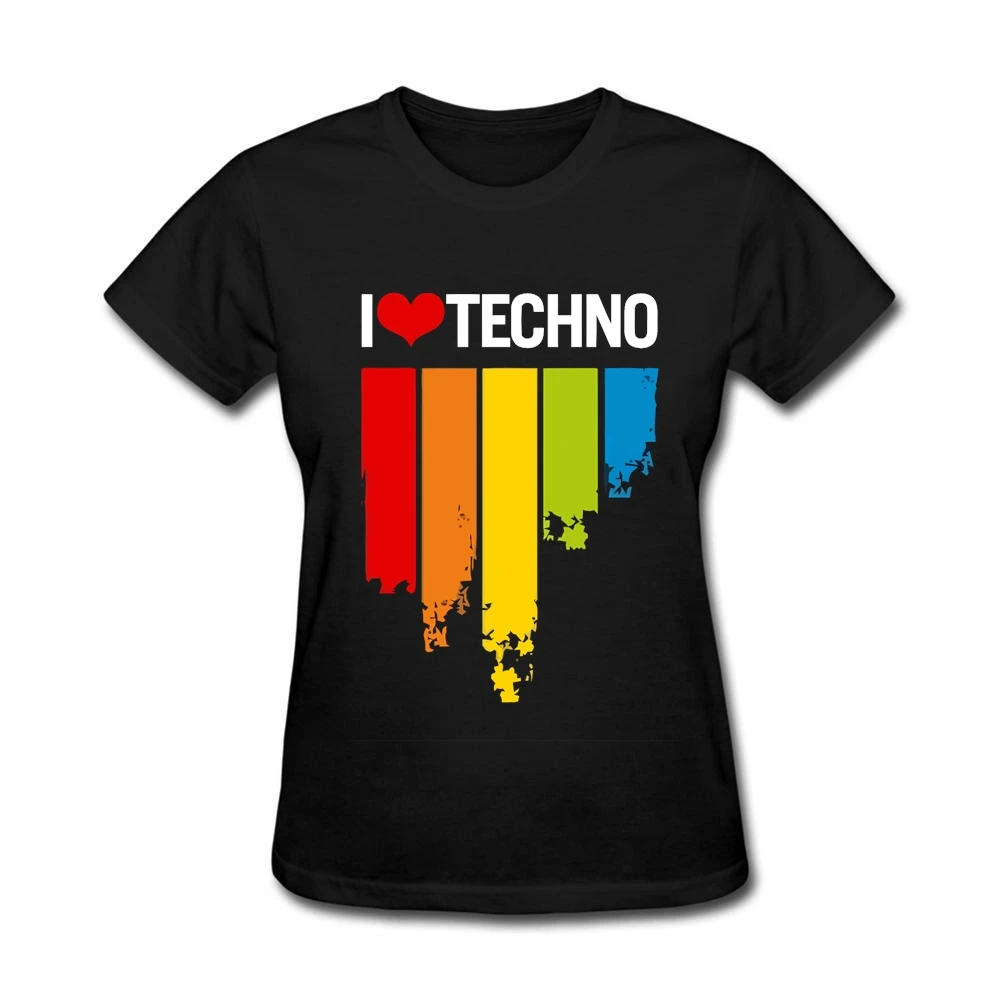 Женские повседневные футболки с принтом радуги I LOVE TECHNO цветные для девочек