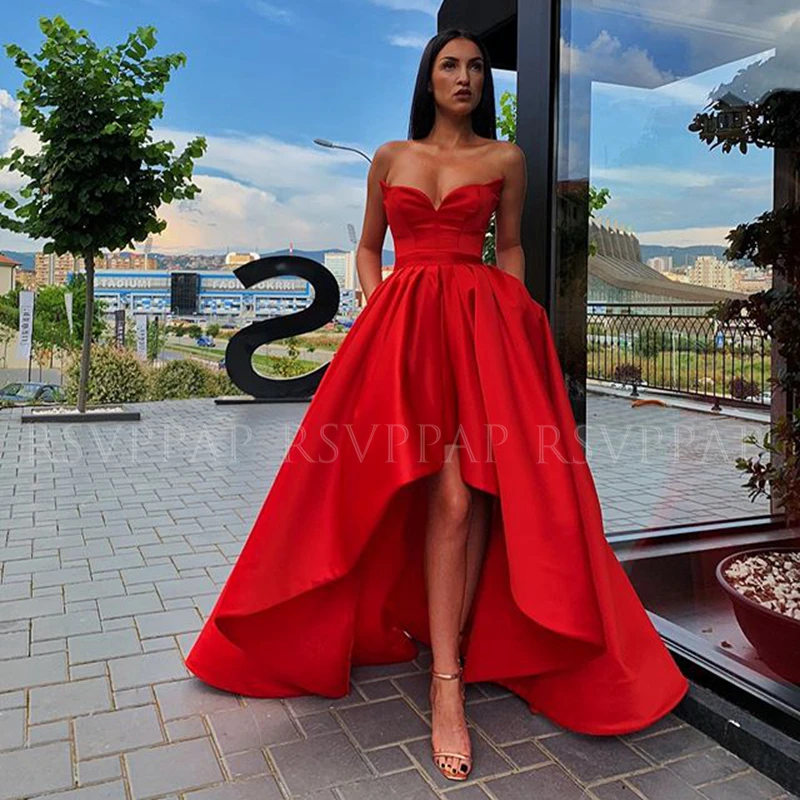 

Женское длинное вечернее платье, Красное Атласное Платье в арабском стиле, короткое спереди и длинное сзади, 2020