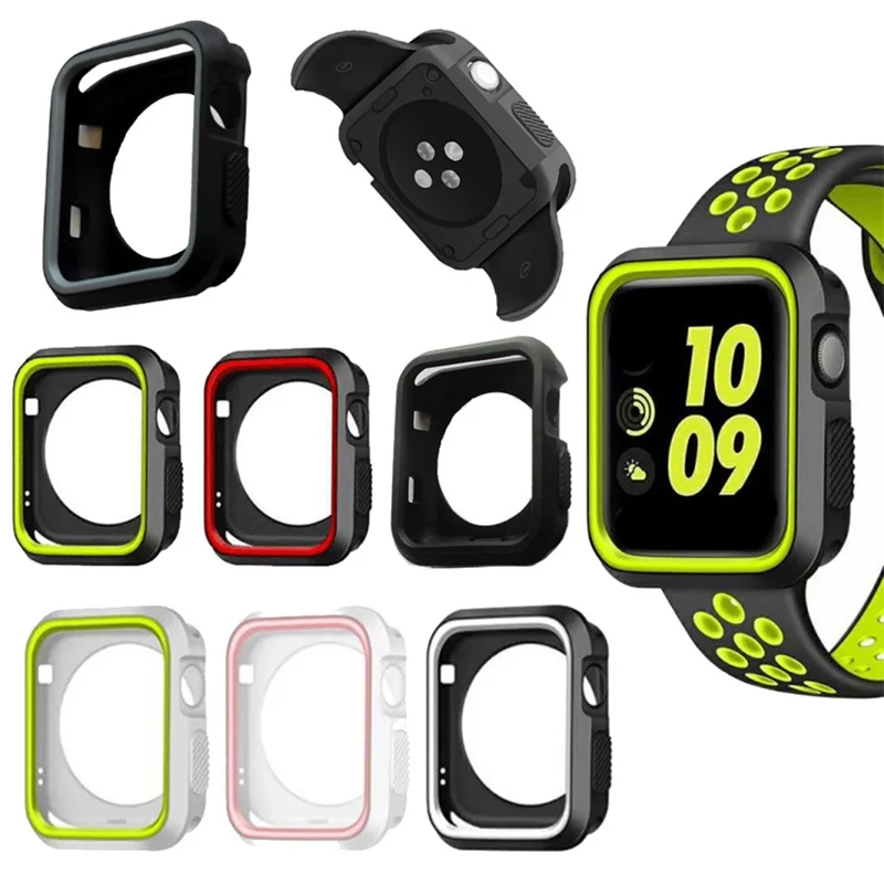 Мягкий силиконовый чехол бампер для Apple Watch iWatch серии 1 и 2 и 3 крышка рамка Полная защита 42 мм 38 мм 40 мм 44 мм