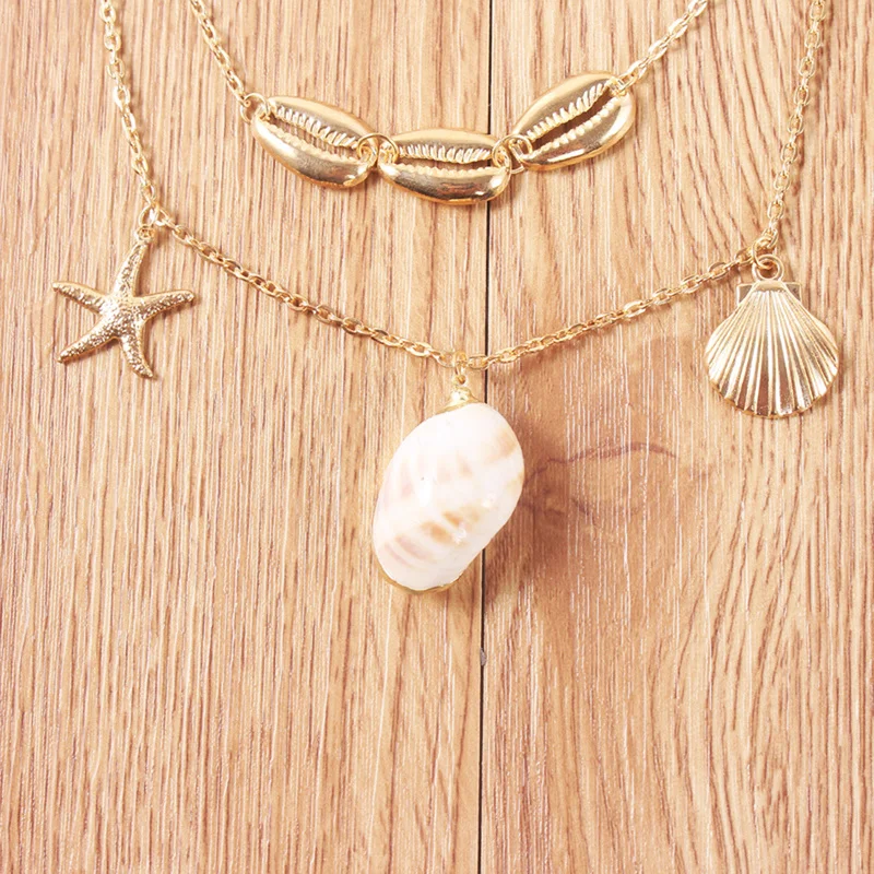 Винтажное Золотое трёхслойная ожерелье-чокер в богемном стиле Морская звезда