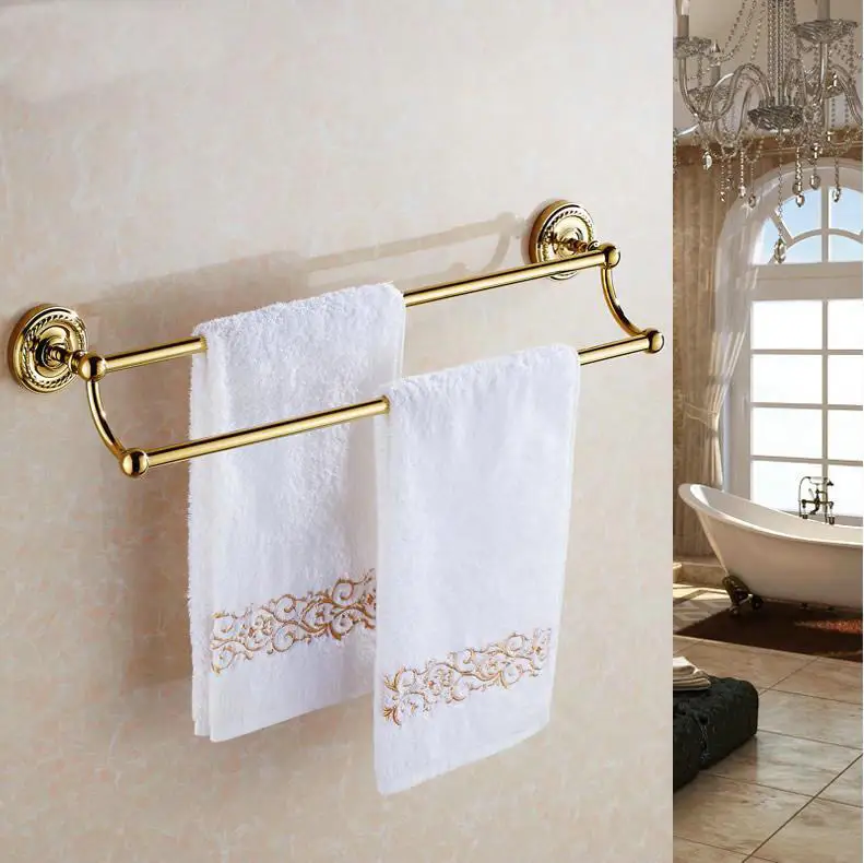 Античная бронзовая/Золотая отделка для туалета латунная двойная вешалка