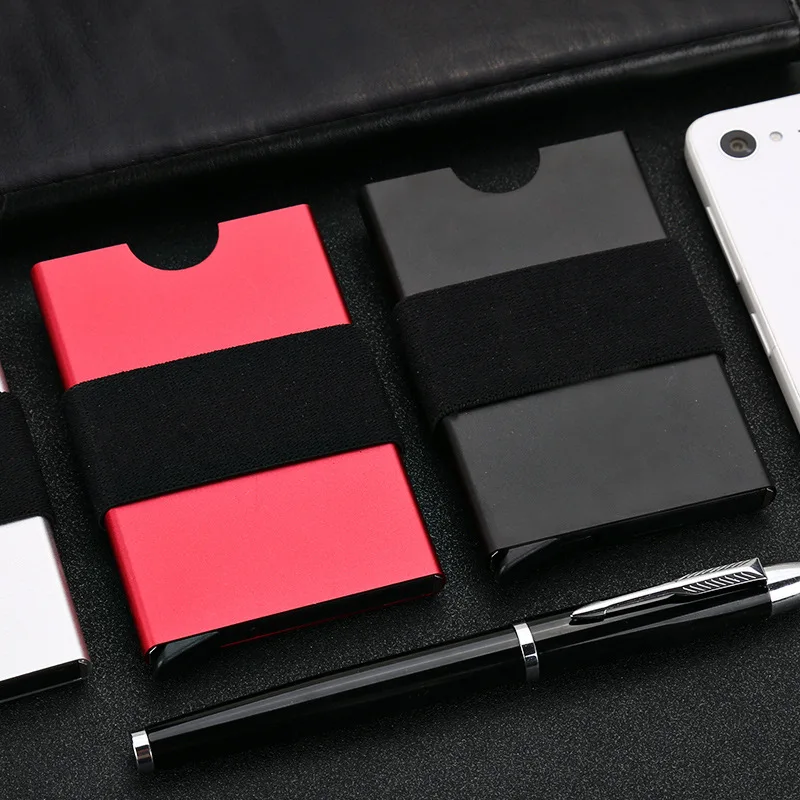

2019 New Aluminum Mini Card Holder RFID Blocking Wallet Pop Up Metal Men Credit ID Card Case Small Slim Purse with Elastic Band