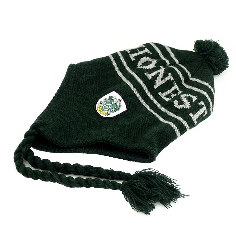 Сенсорные перчатки шапка с наушниками Гриффиндор/Слизерин/Hufflepuff/Ravenclaw перчатки шляпа Хэллоуин Рождественский подарок - Цвет: Slyth Earmuffs cap