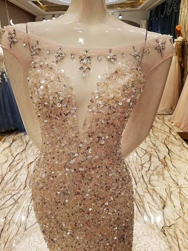 CloverBridal lots Блестки Камни bateau шеи прозрачные рукава-крылышки сзади силуэт Русалка с широким низом роскошное вечернее длинное вечернее платье