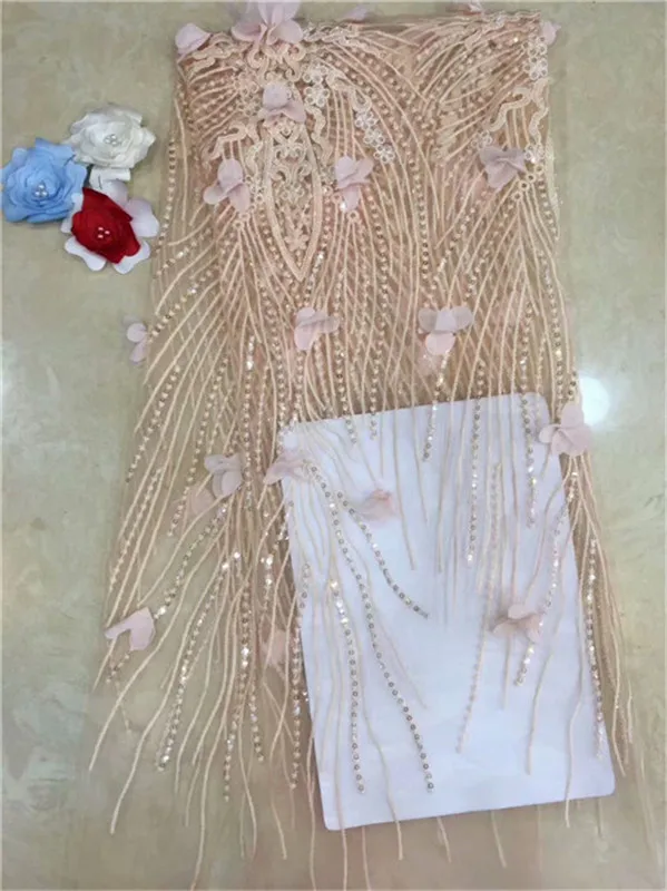 African sequins 3D Tulle Lace Fabric 2019 French High Quality Nigerian Embroidery Peach | Дом и сад