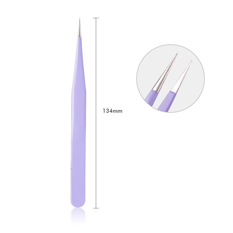 Purple Straight Пинцет фиолетового цвета из нержавеющей стали, прямой Изогнутый пинцет для наращивания ресниц, щипцы, острый зажим, инструмент для дизайна ногтей - Цвет: Purple Straight