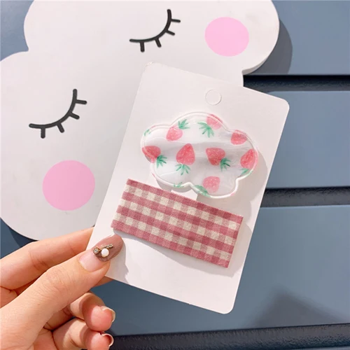 Cloud strawberry 2 шт./компл. для девочек цветочные зажимы для волос принцессы украшения для волос Клубника заколки для волос с фруктами зажимы Головные уборы аксессуары для волос - Цвет: Cloud strawberry