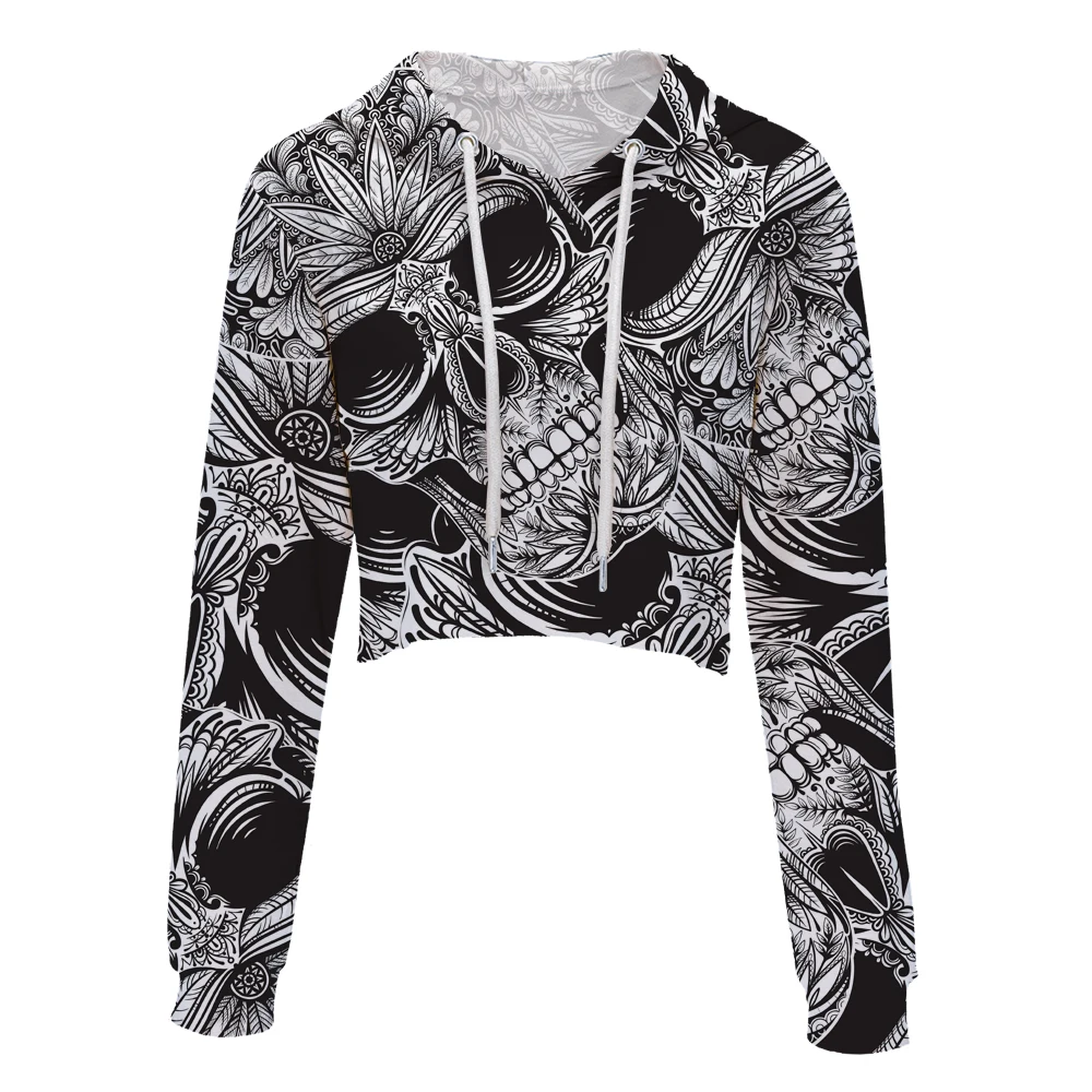 womens tops Fashion harajuku Casual Loose Punk Hoodie Eucalyptus print Long Sleeve Stylish Crop Top Thin Sweatshirt plus size | Женская