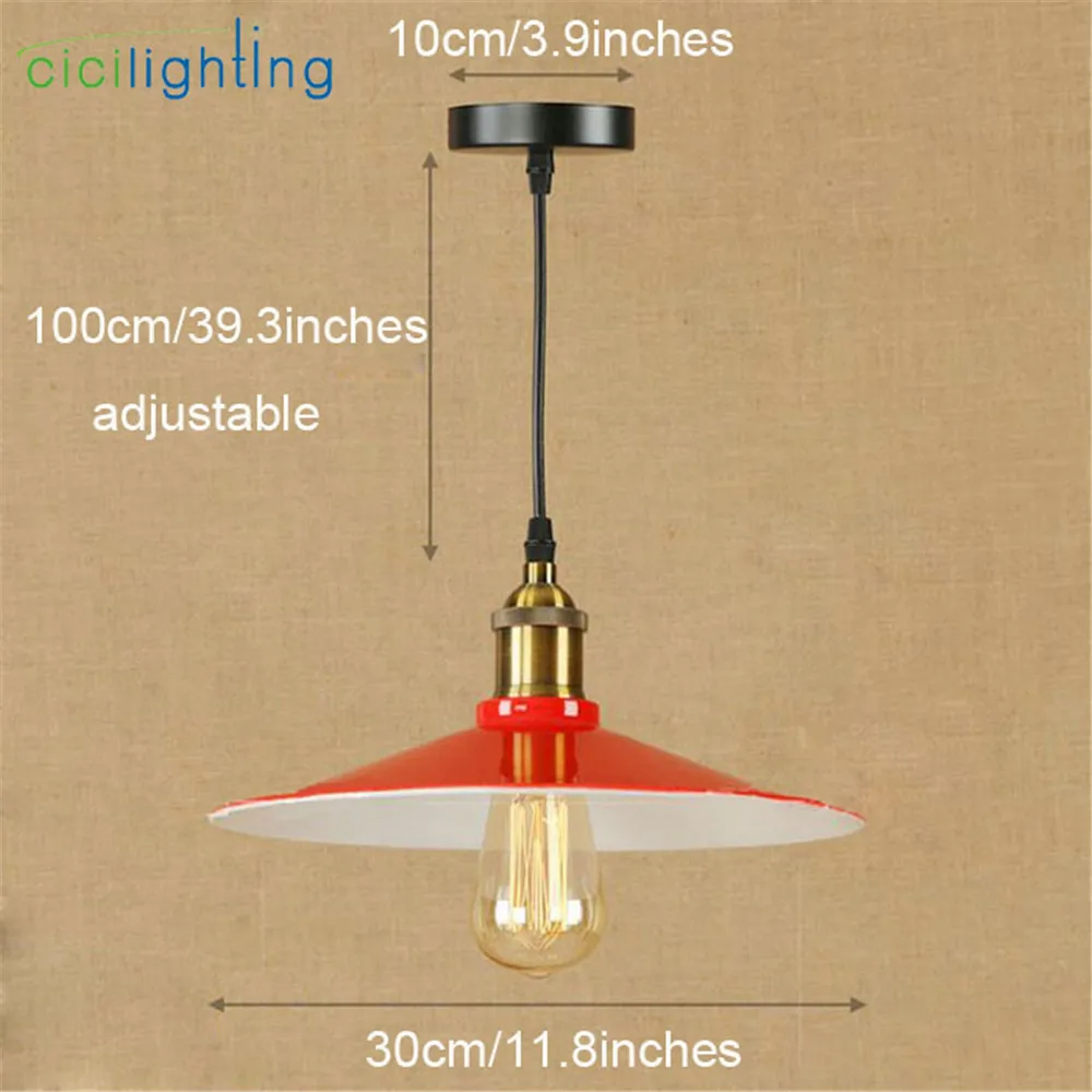 D30cm AC100-240V, винтажный железный подвесной светильник, промышленный светильник, красная крышка, абажур, подвесной светильник, E27, бар, кафе, ресторан - Цвет корпуса: D30cm