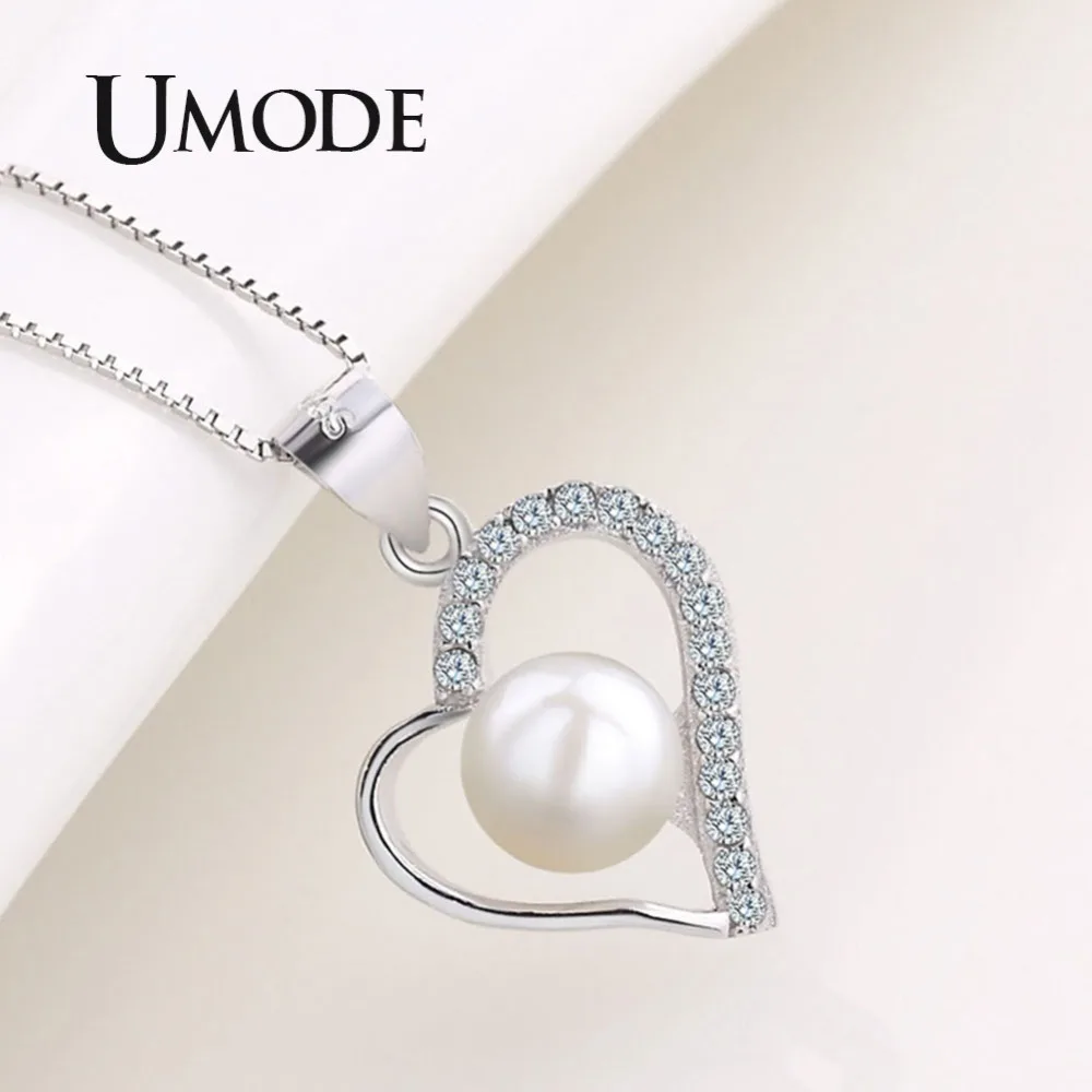 UMODE Настоящее серебро 925 цепочка ожерелья и подвески естественная форма сердца пресноводный жемчуг для женщин ювелирные изделия в стиле барокко ULN0310