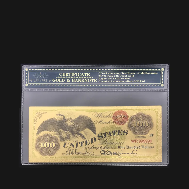 Высококачественная Золотая банкнота 1863 года $100 Орел доллар США 24k позолоченная