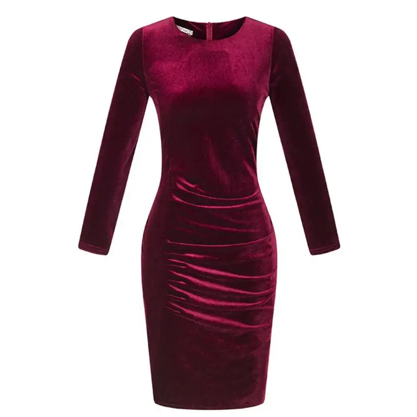 Женское осеннее офисное платье с длинным рукавом VISNXGI золотистое бархатное