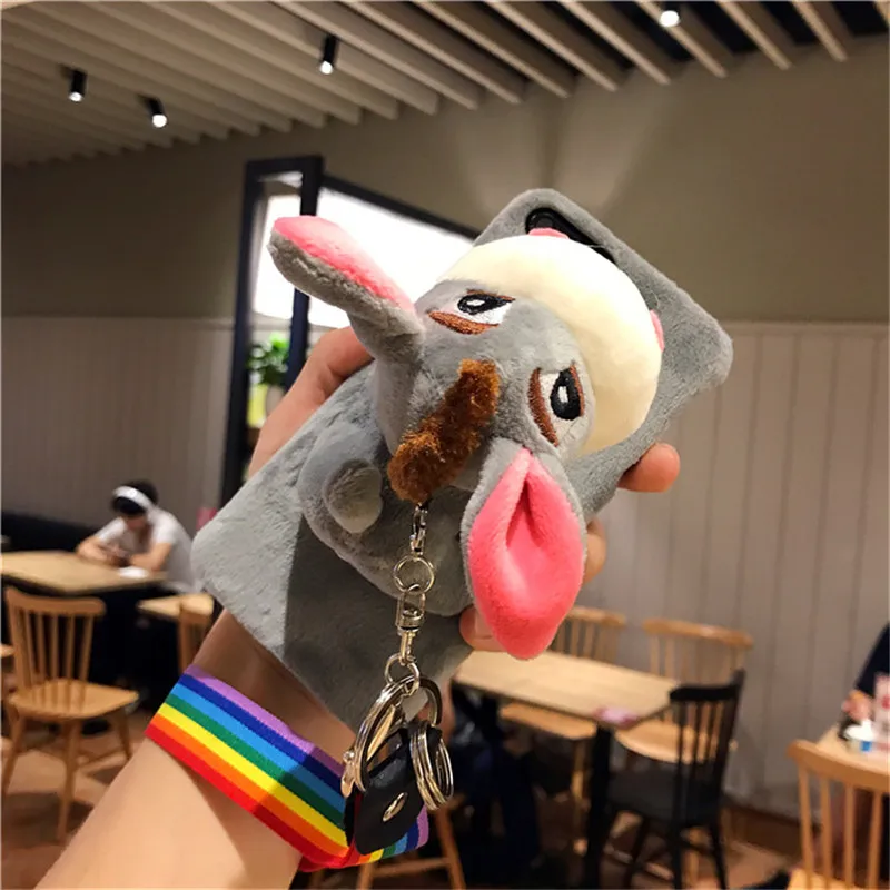 Ainike 3D Cute Cartoon Toy Animal Soft Furry Doll Back Case For OPPO K1 R15 A3 R17Pro A37 A83 A59 R9 R11Plus F9 Fur Phone Cover