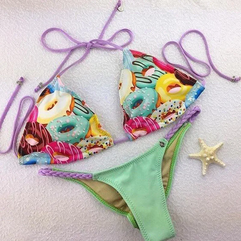 

Sexy Women's Floral Printed Bikini Set Push-up Padded Swimsuit Halter Swimwear Brazilian Biquini Lace-up Bathing Suit Beachwear