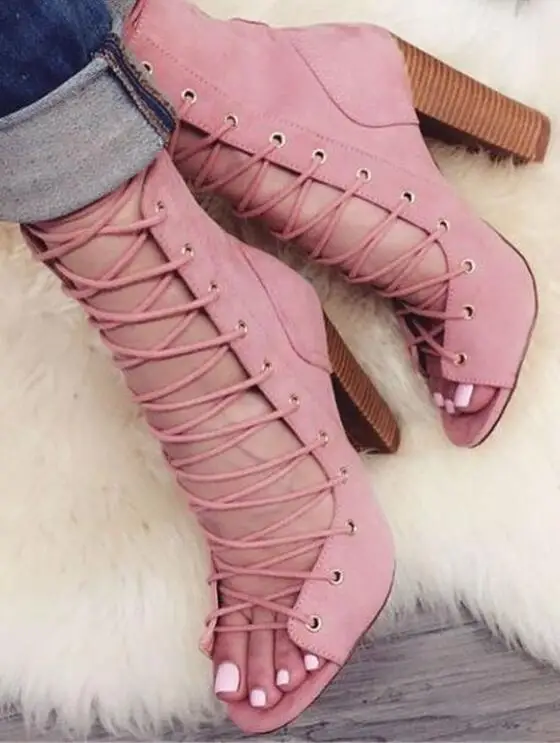 Pink Новинка, большие размеры 35-52, черные, розовые, абрикосовые, на шнуровке, модные сексуальные женские сандалии на высоком каблуке, женские летние ботинки, X1826 - Цвет: Pink