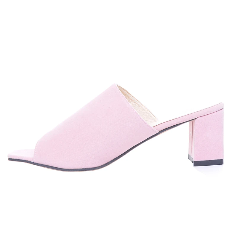 HEE GRAND/летние босоножки из флока простые женские шлепанцы с открытым носком на