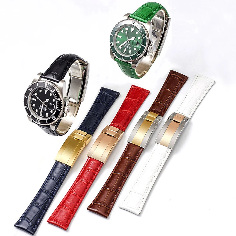 Watch accessories For Rolex leather watch strap with men's water ghost watch series 20mm ladies sports strap folding buckle