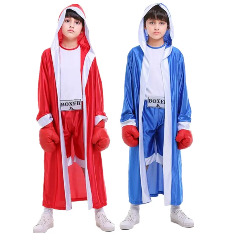 Children Boys Girls Red Blue Boxer Cosplay Kids Boxing Match Performance Costumes Party Decoration Costume Halloween|Костюмы для