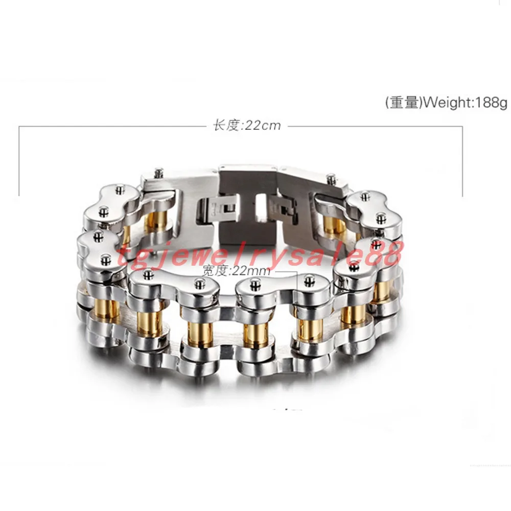

22mm Wide Men Biker Chain Bracelet 188g Heavy Silver Color Gold Color Stainless Steel Motorcycle Link Chain Bangle Jewelry 8.66"