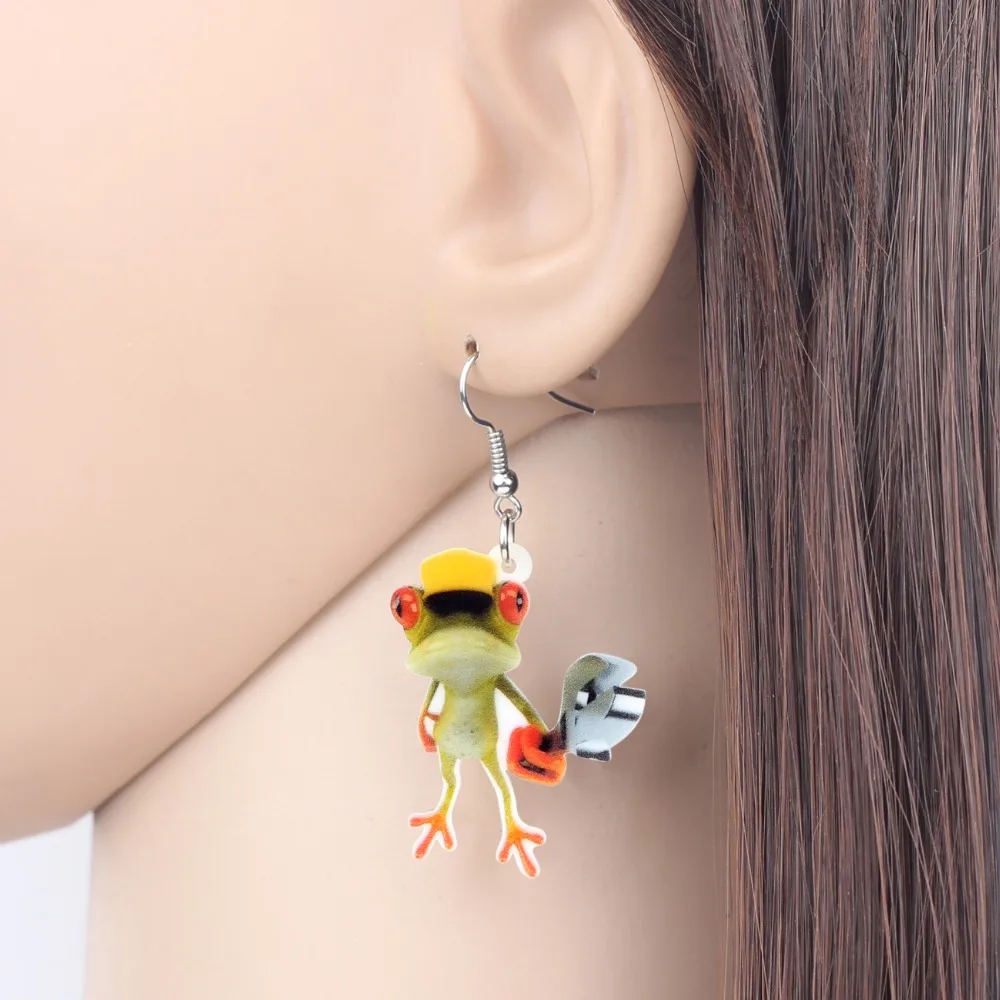 WEVENI Accessories Acrylic Cartoon Repairman Frog Earrings Drop Dangle Funny Animal Jewelry For Women Girls Gift Charms Dropship | Украшения