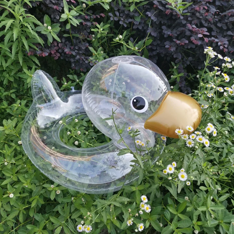 Cute Cartoon Inflatable Transparent Duck Swimming Ring Children Floating Row Chair Floating Bed Inflatable Raft Water Float Toys