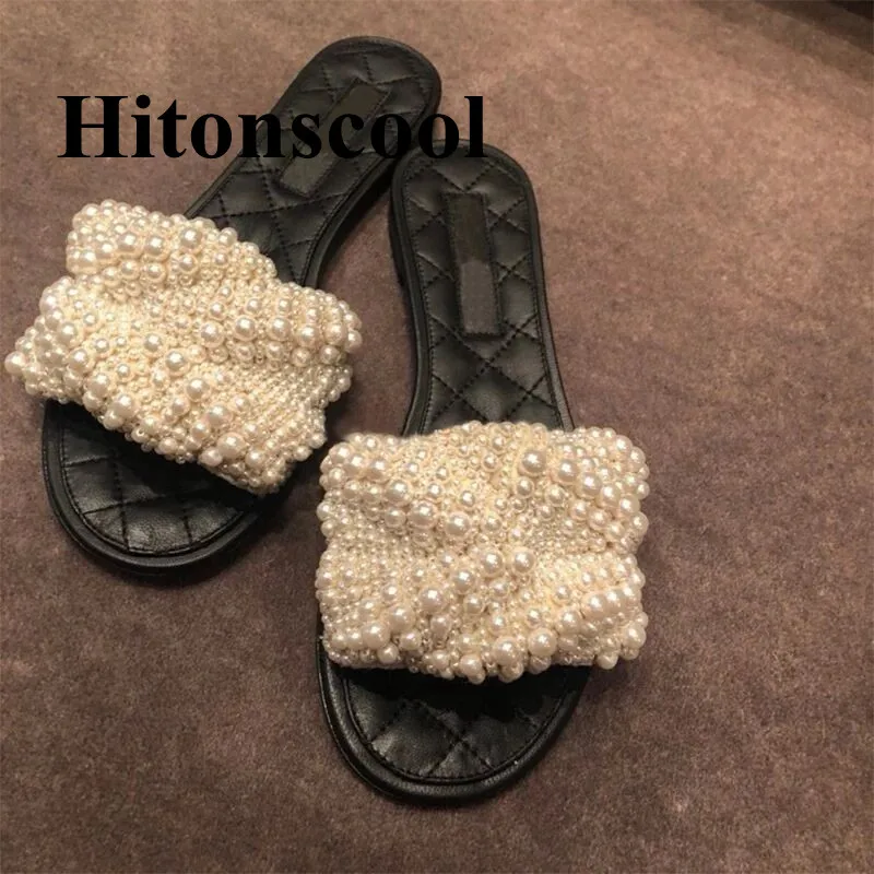 Новинка женская обувь лето 2019 пляжные тапочки шипованные жемчужинами роскошные