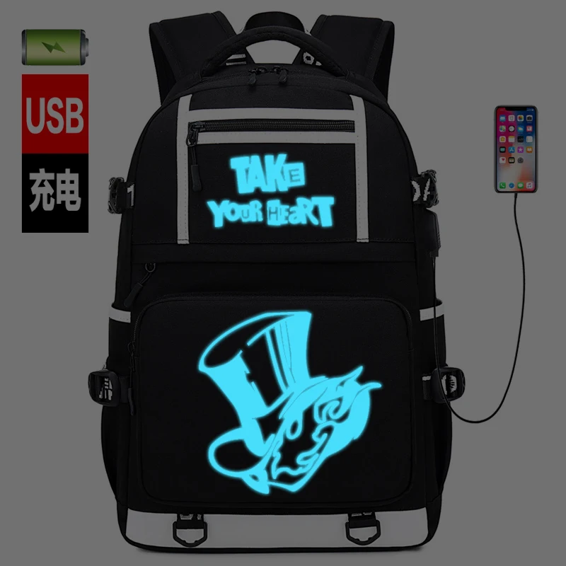 Холщовый Рюкзак для книг с лазерным эффектом Persona 5 школьные портфели USB зарядкой