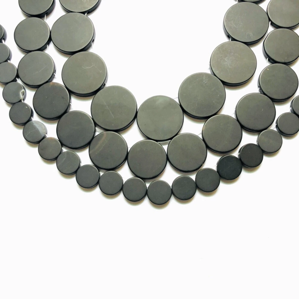 

Wholesale 1string Natural Black Onyx Agate Stone Beads Round Coin Beads Side Drilled For Gem Necklace Jewelry Making,13"/Str