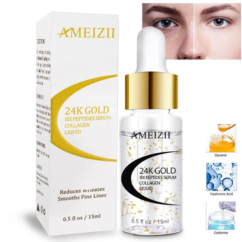 24k Six Peptides AMEIZII 24K Gold шесть пептидов коллагеновая сыворотка крем для лица отбеливающий увлажняющий с гиалуроновой кислотой антивозрастной подтягивающий укрепляющий уход за лицом - Вес нетто: 24k Six Peptides