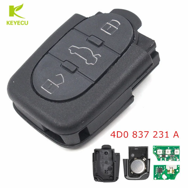 KEYECU запасной дистанционный ключ передатчик Fob 3 кнопки 433 МГц 4D0 837 231 A 4D0837231A для A3 A4