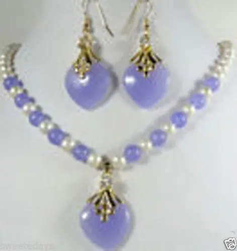 

Jewelry White Pearl Purple Necklace Earring Set ^^^NEW style Fine jewe Noble Natural FREE SHIPPING