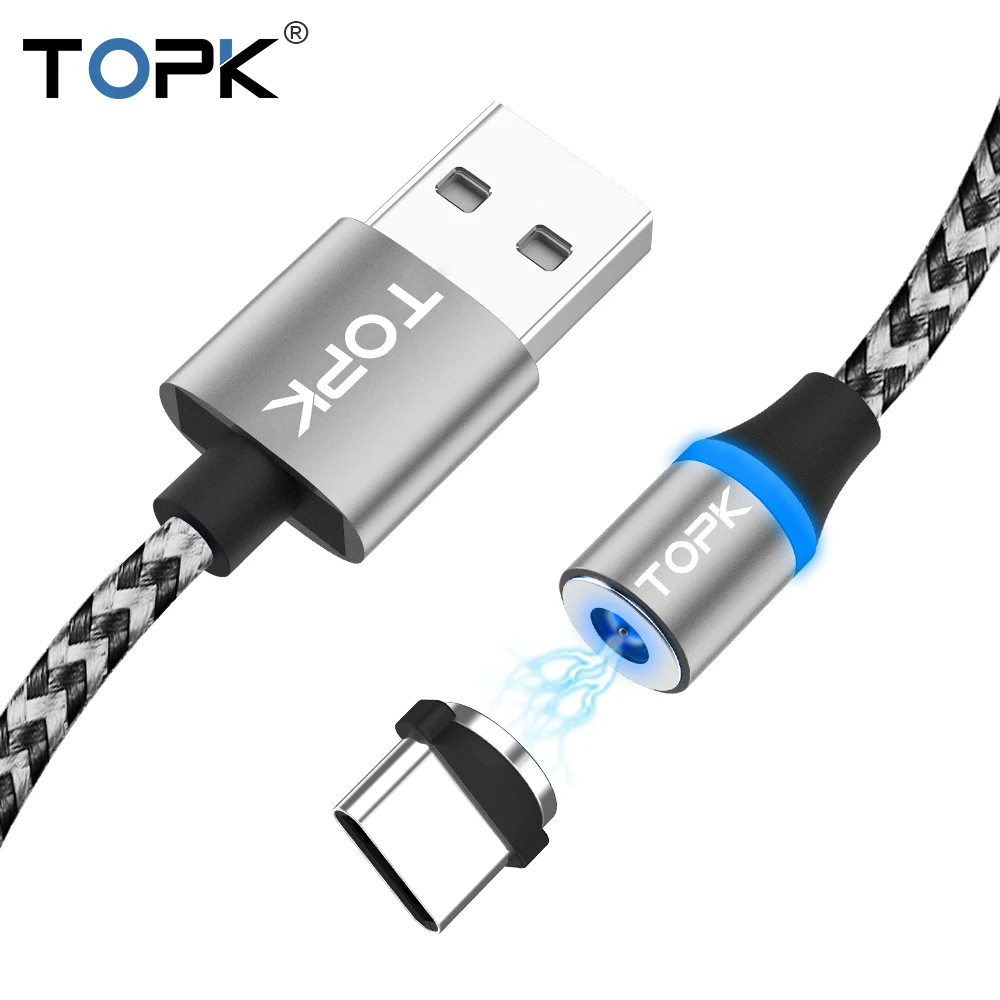 TOPK R Line3 светодиодный магнитный кабель usb type C для XiaoMi Redmi Note7 samsung Galaxy S9 USB Магнитный