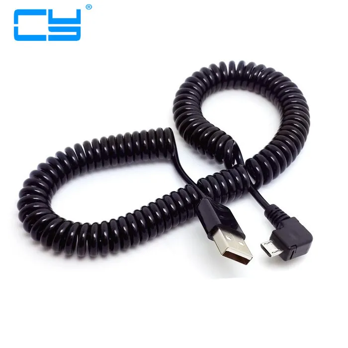 

3M/10FT 90 degree right elbow Spring Coiled USB 2.0 Male to Micro USB Data Sync Charger Cable for Android mobile phones