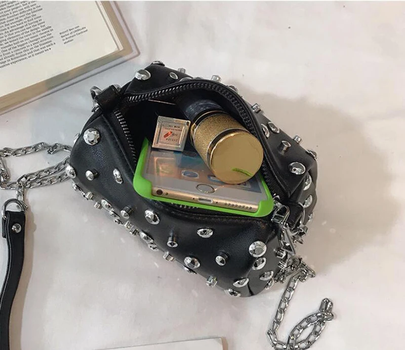 Yogodlns Bags For Women New Fashion Rivet PU Leather Women Bag Diamonds Shoulder Messenger Bag Chains Small Flap Crossbody Bag