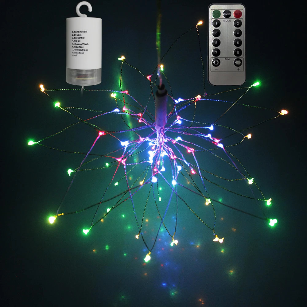 100 LED Remote Control Hanging-up Starburst Fairy String Light Battery Copper DIY Explosion Firework Christmas Bar Xmas Star | Освещение