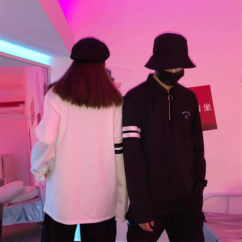 2019 корейская Ретро японская нашивка в форме рыбы вышивка молния Футболка Harajuku